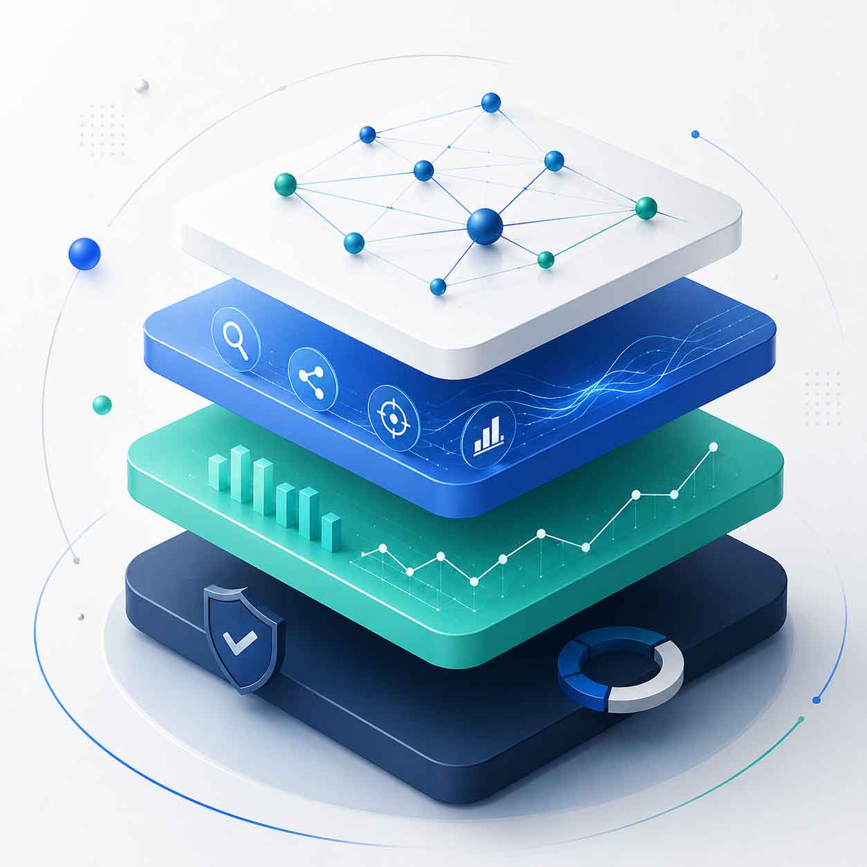 Four-layer AI growth architecture — Foundation, Signal Engine, Feedback Loop, and Fractional Oversight, stacked as layered panels